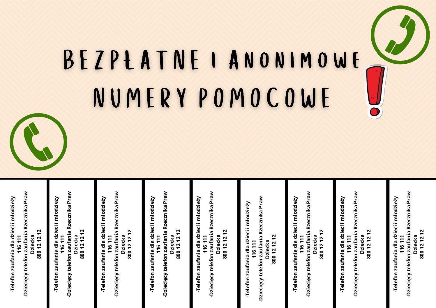 Bezpłatne numery pomocowe do odrywania